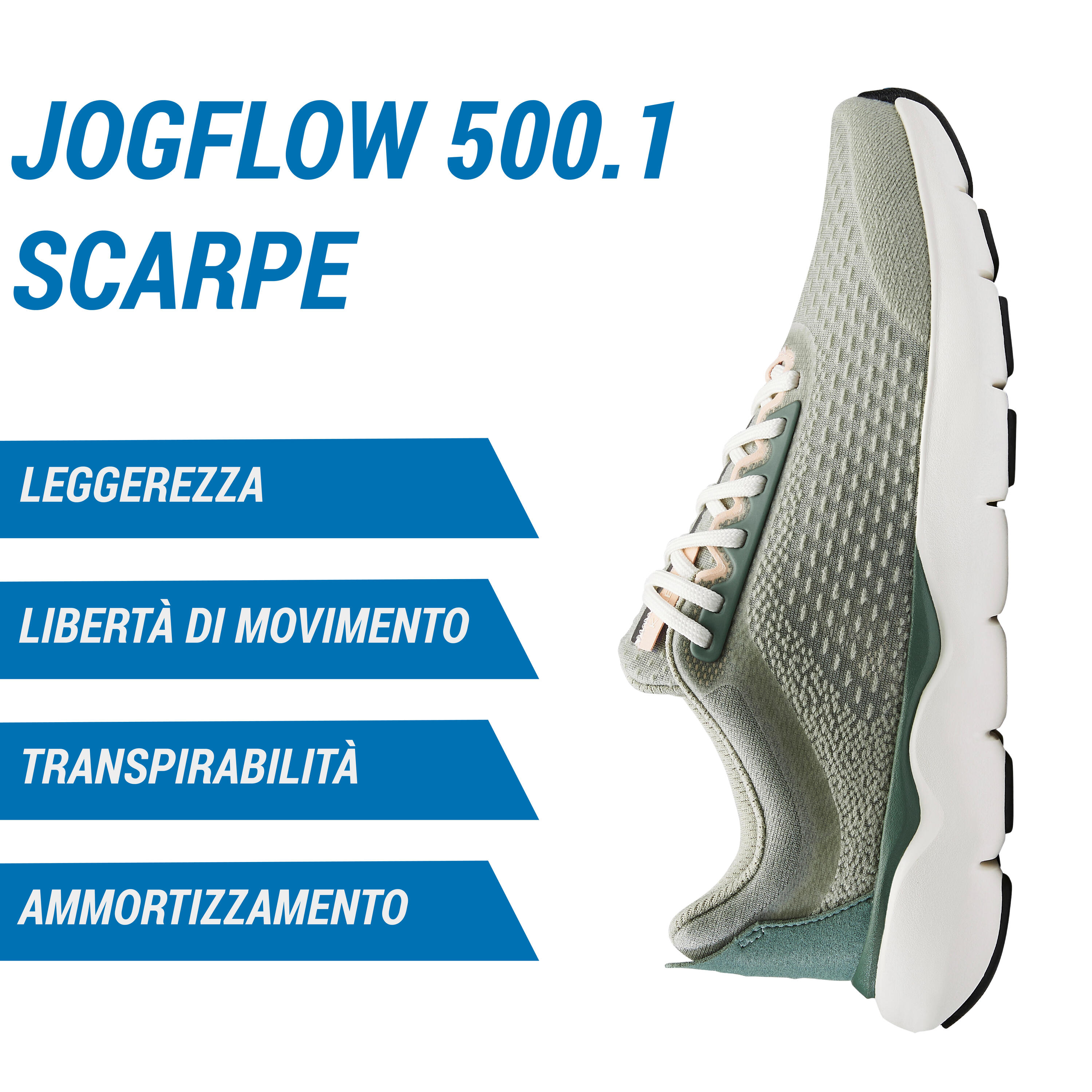 Scarpe running donna JOGFLOW 500.1 verdi 3/12