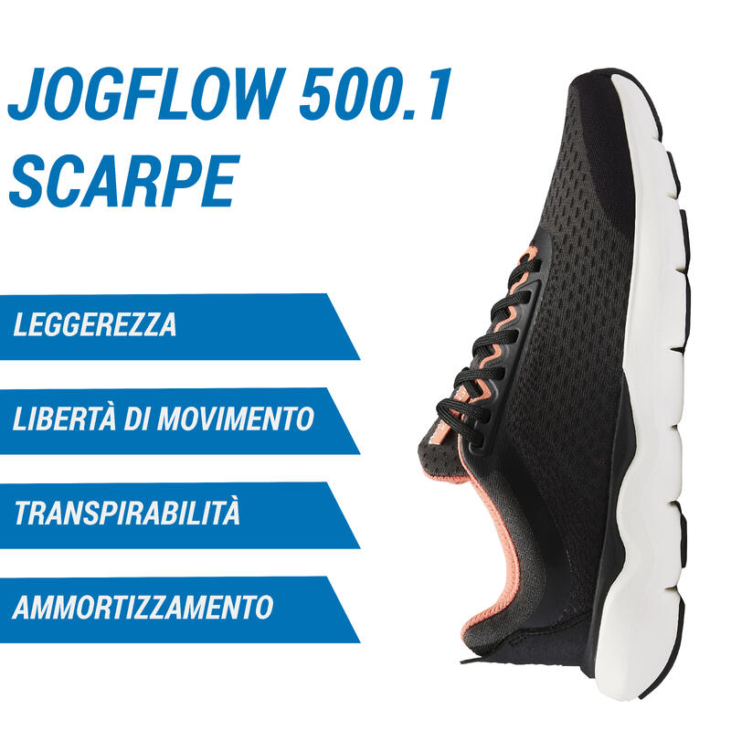 Scarpe running donna JOGFLOW 500.1 nero-corallo