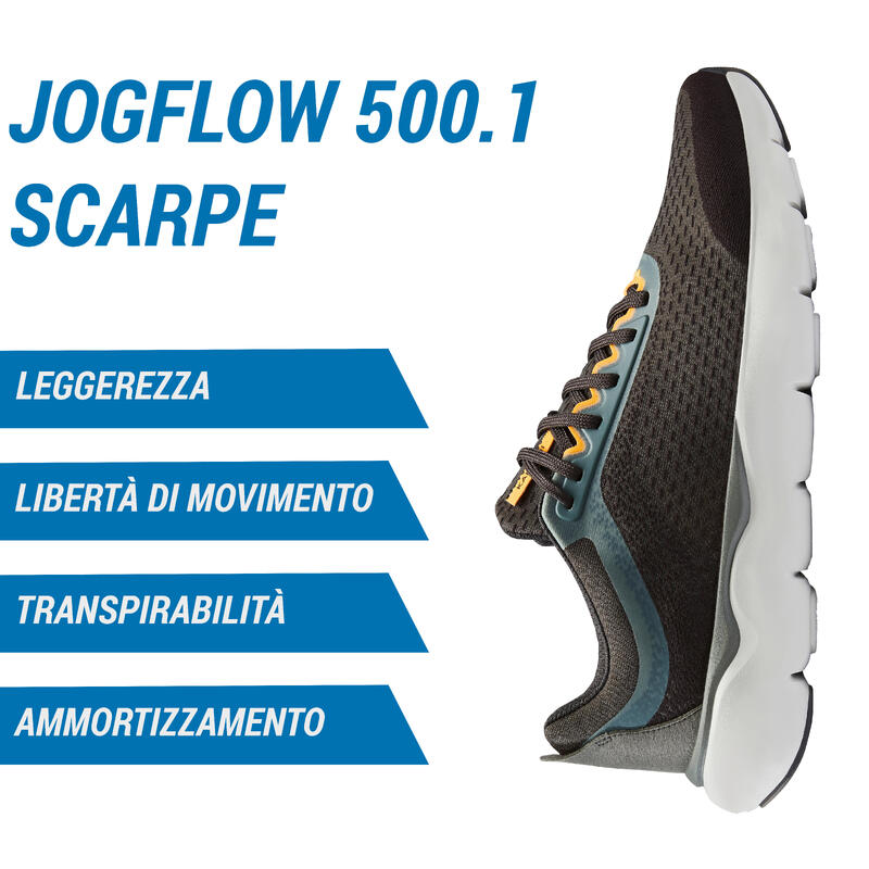 Scarpe running uomo JOGFLOW 500.1 grigio scuro-giallo