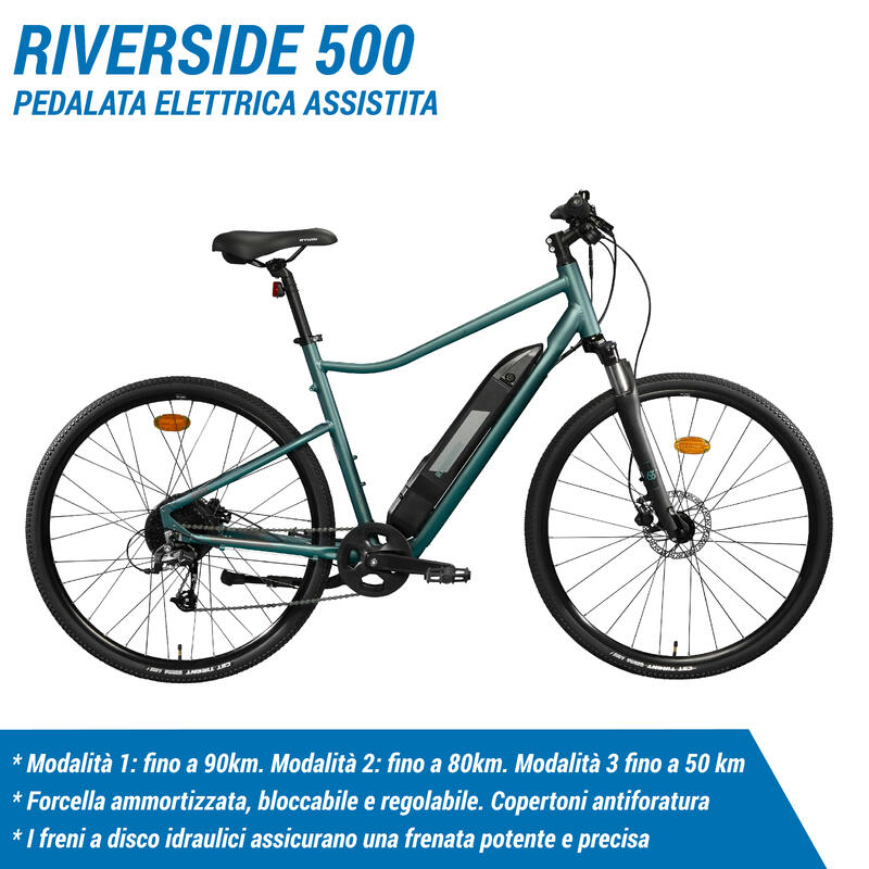 Bici trekking elettrica a pedalata assistita RIVERSIDE 500 E verde