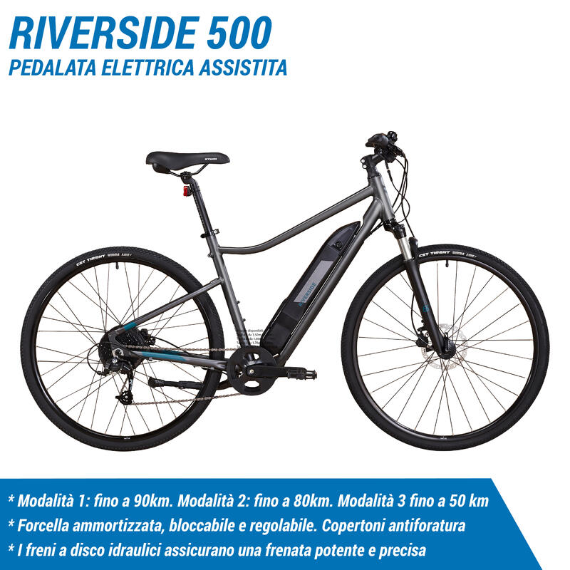 Bici trekking elettrica a pedalata assistita RIVERSIDE 500 E grigia