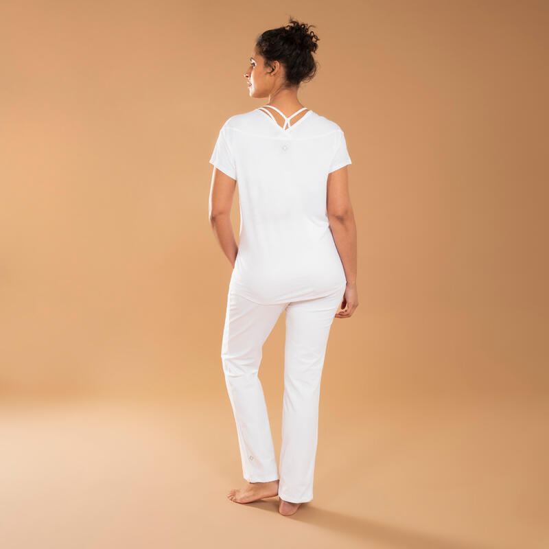 T-shirt donna yoga regular misto lino bianca