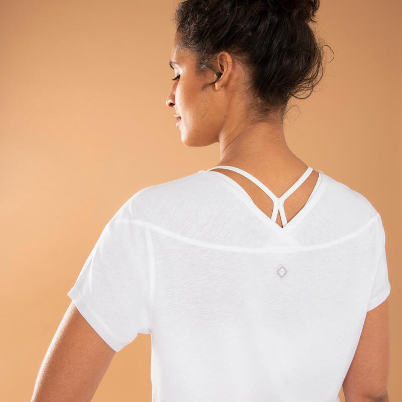 T-shirt donna yoga regular misto lino bianca