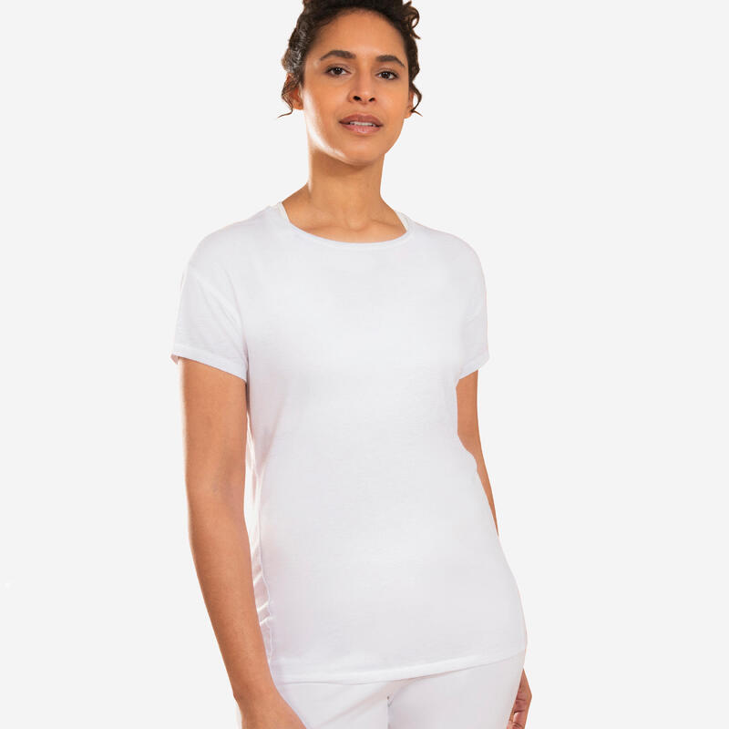 T-Shirt Damen Sanftes Yoga - weiss