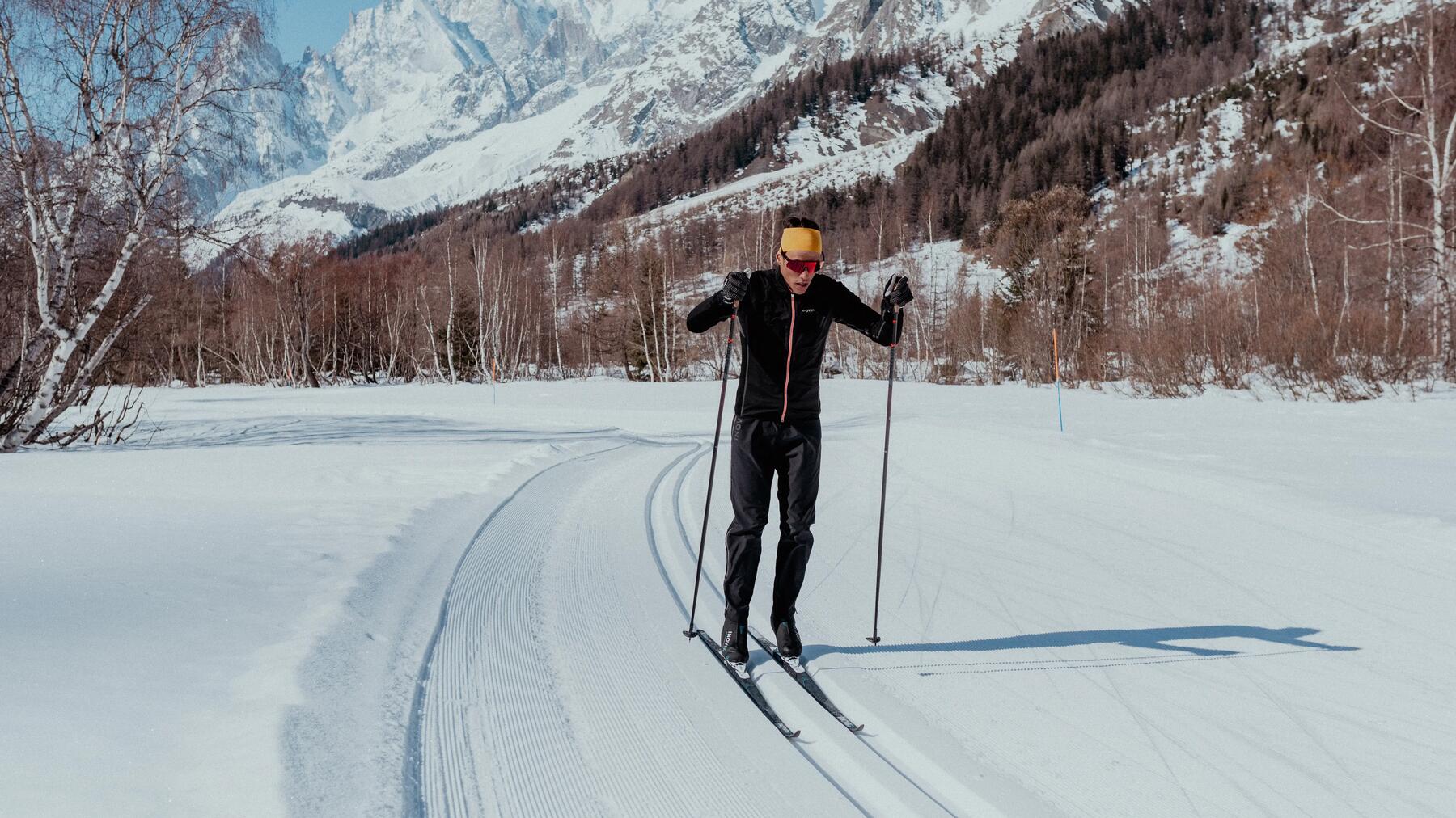 A family cross-country skiing