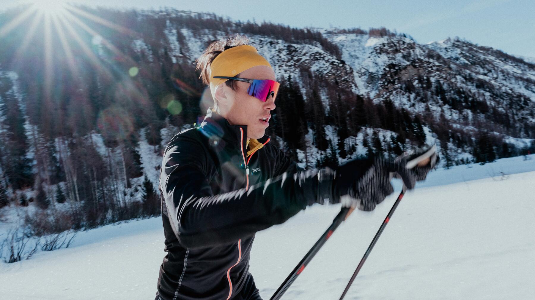 man cross-country skiing