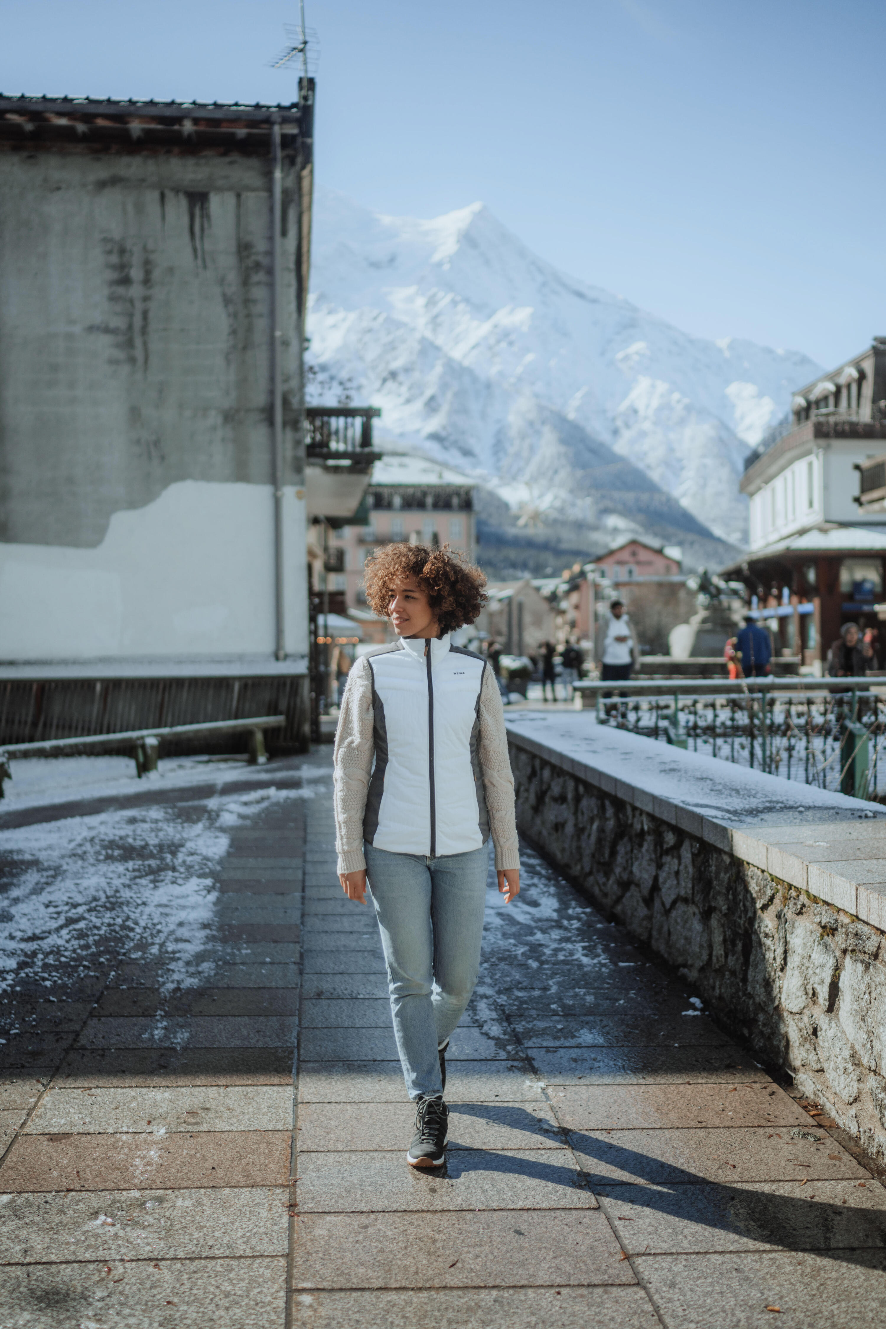Veste de ski sans manches chaude et extensible femme, 500 gris et blanc 8/9