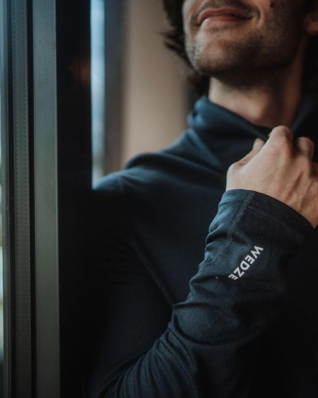 Camiseta interior de esquí para hombre - Cuello alto de lana BL 900 - Azul marino