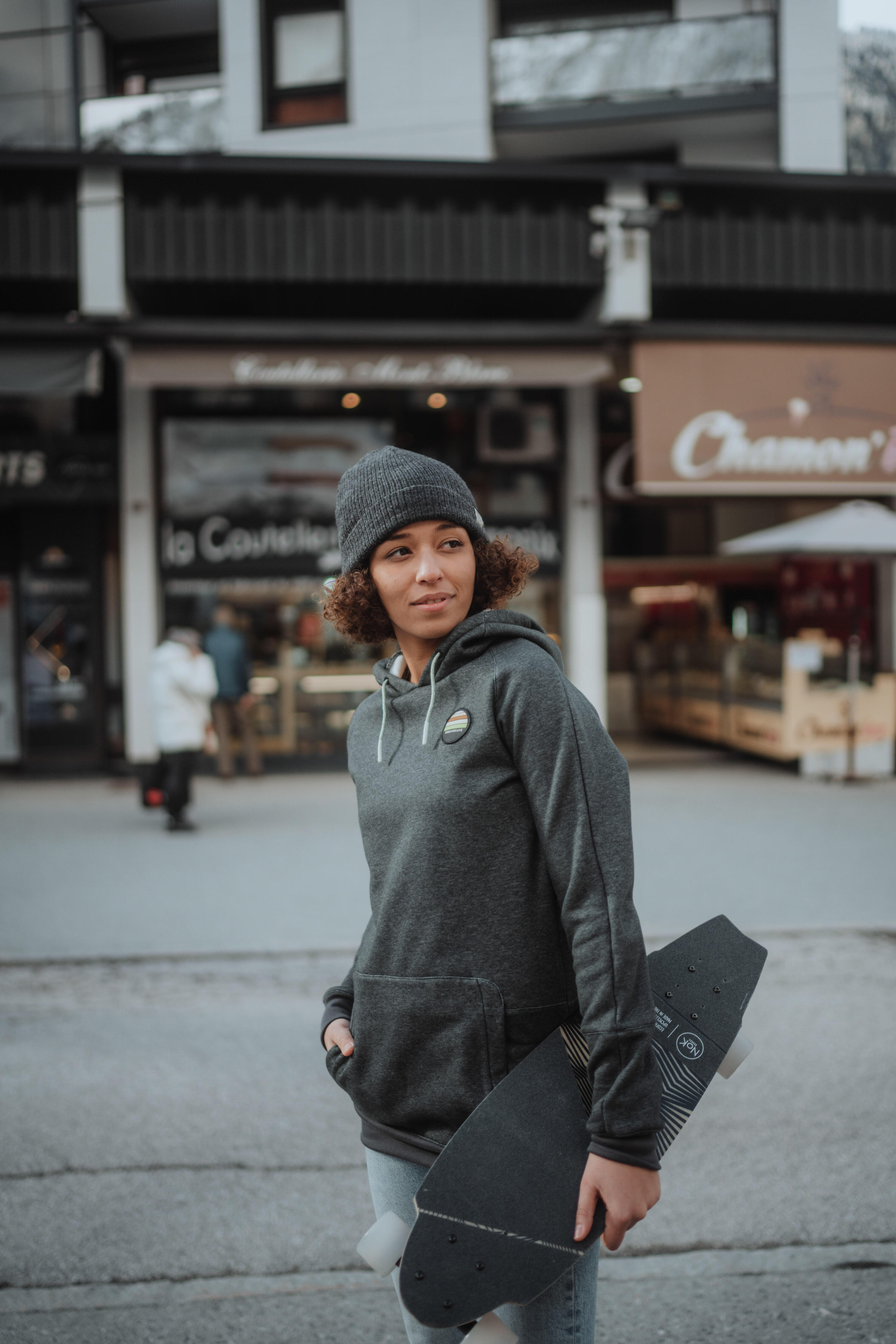 Sweat de snowboard à capuche demi zip chaud et confort femme, gris 8/12