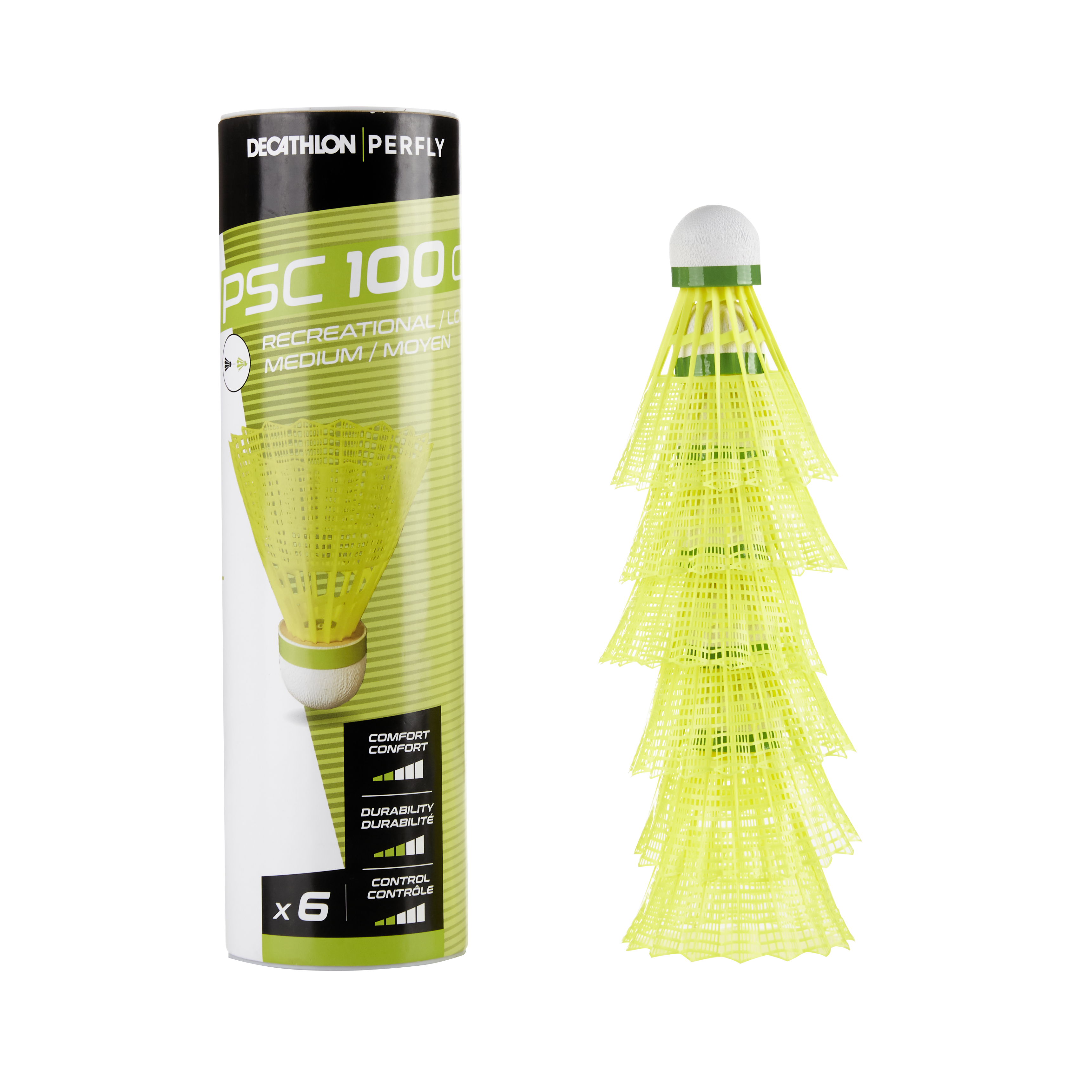 Lot De 6 Volants De Badminton En Plastique PSC 100 Medium - Jaune