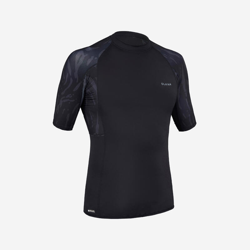 Uv-werende rashguard met korte mouwen voor heren 500 zwart beast