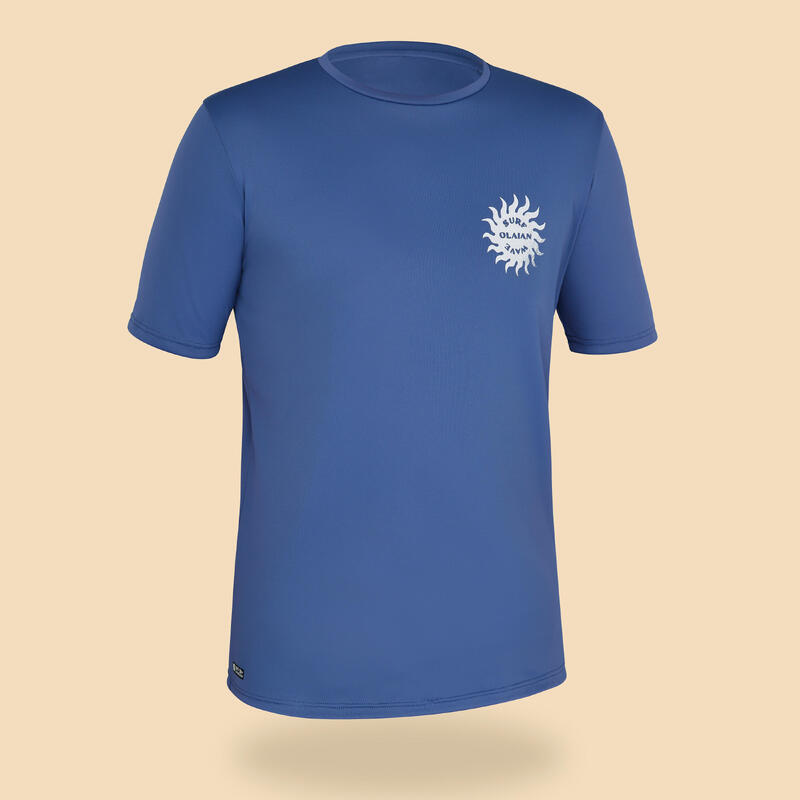 Koszulka UV surfingowa dla dzieci Olaian Water T-shirt Blue Sun krótki rękaw