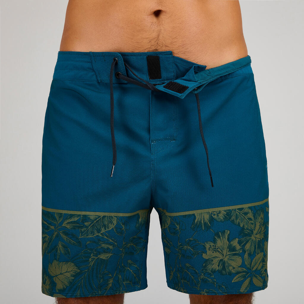 Pantaloneta playera de baño larga para Hombre Olaian 500 gris estampado