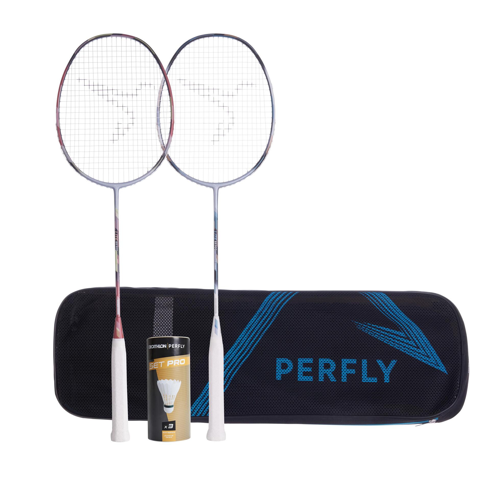 Badminton Competitive Racket BADMINTON ADULT RACKET BR SET LITE 900 WHITE BORDEAUX