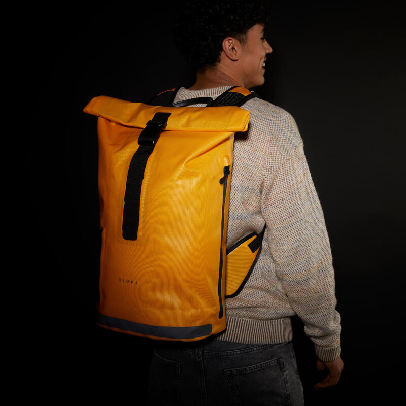 Mochila bicicleta 25L impermeable Elops Speed 520 amarillo oro