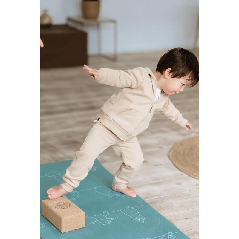 Yogamatte Kinder 150 cm × 60 cm × 5 mm - khaki mit Bärenprint 