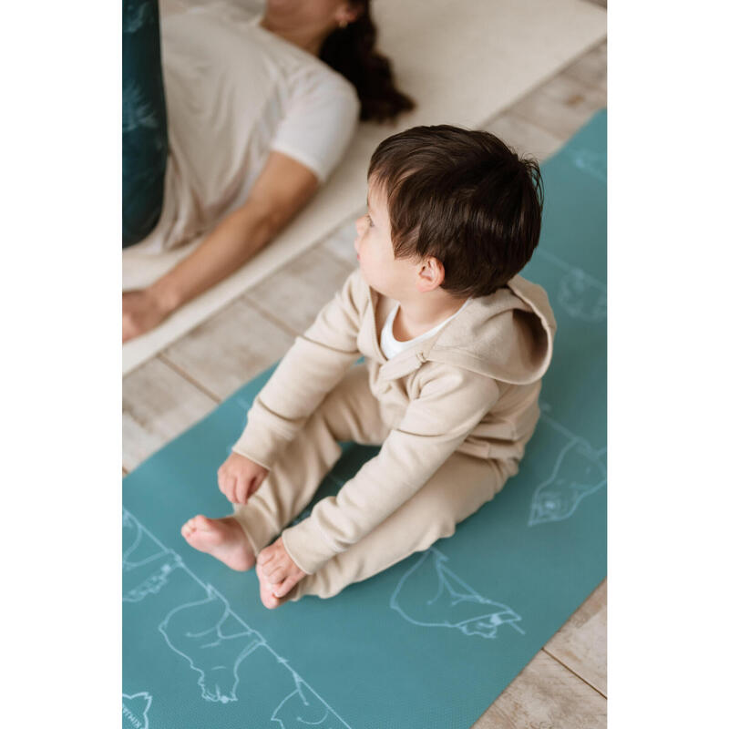 Yogamatte Kinder 150 cm × 60 cm × 5 mm - khaki mit Bärenprint 