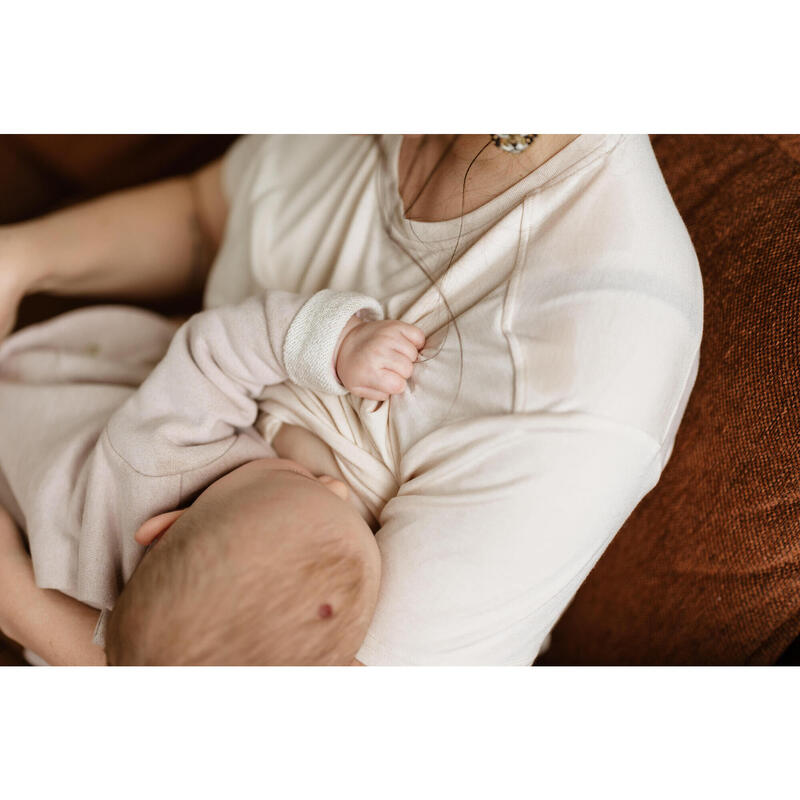 Zwangerschaps- en borstvoedings-T-shirt voor yoga korte mouwen beige