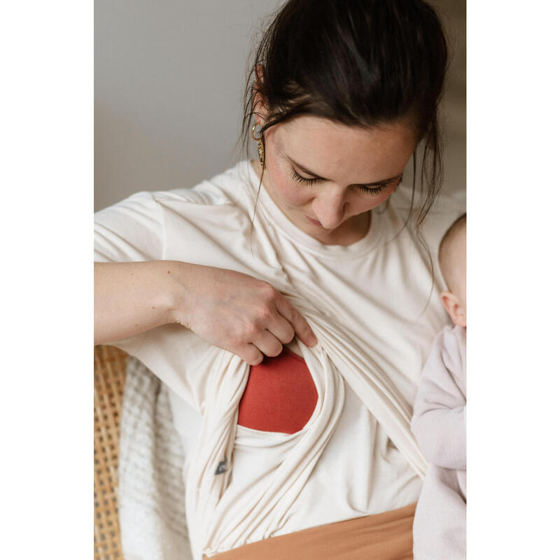 Zwangerschaps- en borstvoedings-T-shirt voor yoga korte mouwen beige