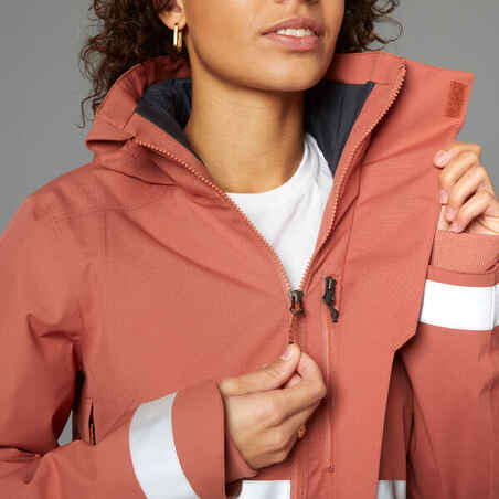 Women's City Cycling Night Visibility Warm Rain Jacket 540 - Terracotta