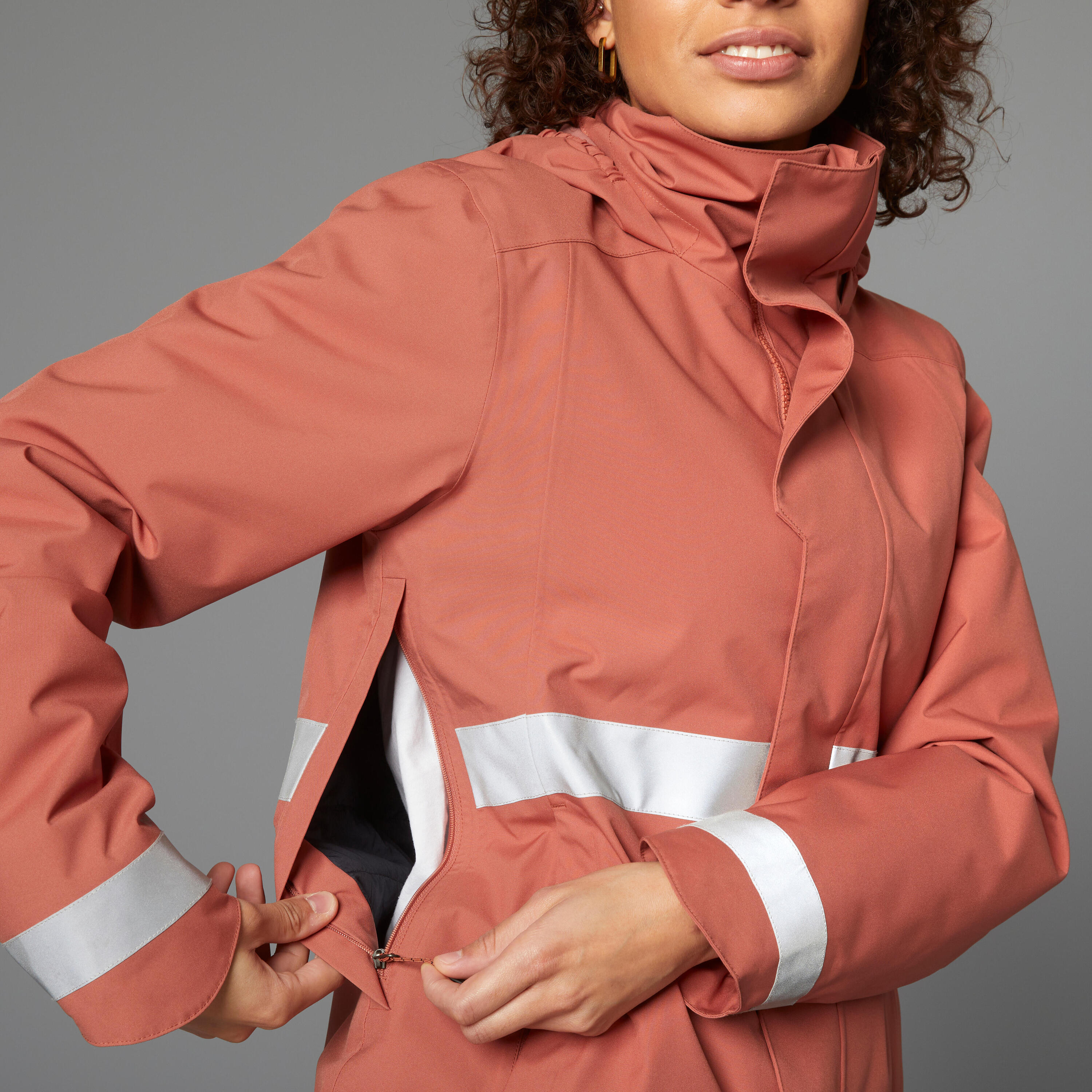 Giacca impermeabile ciclismo donna 540 riflettente terracotta 14/27