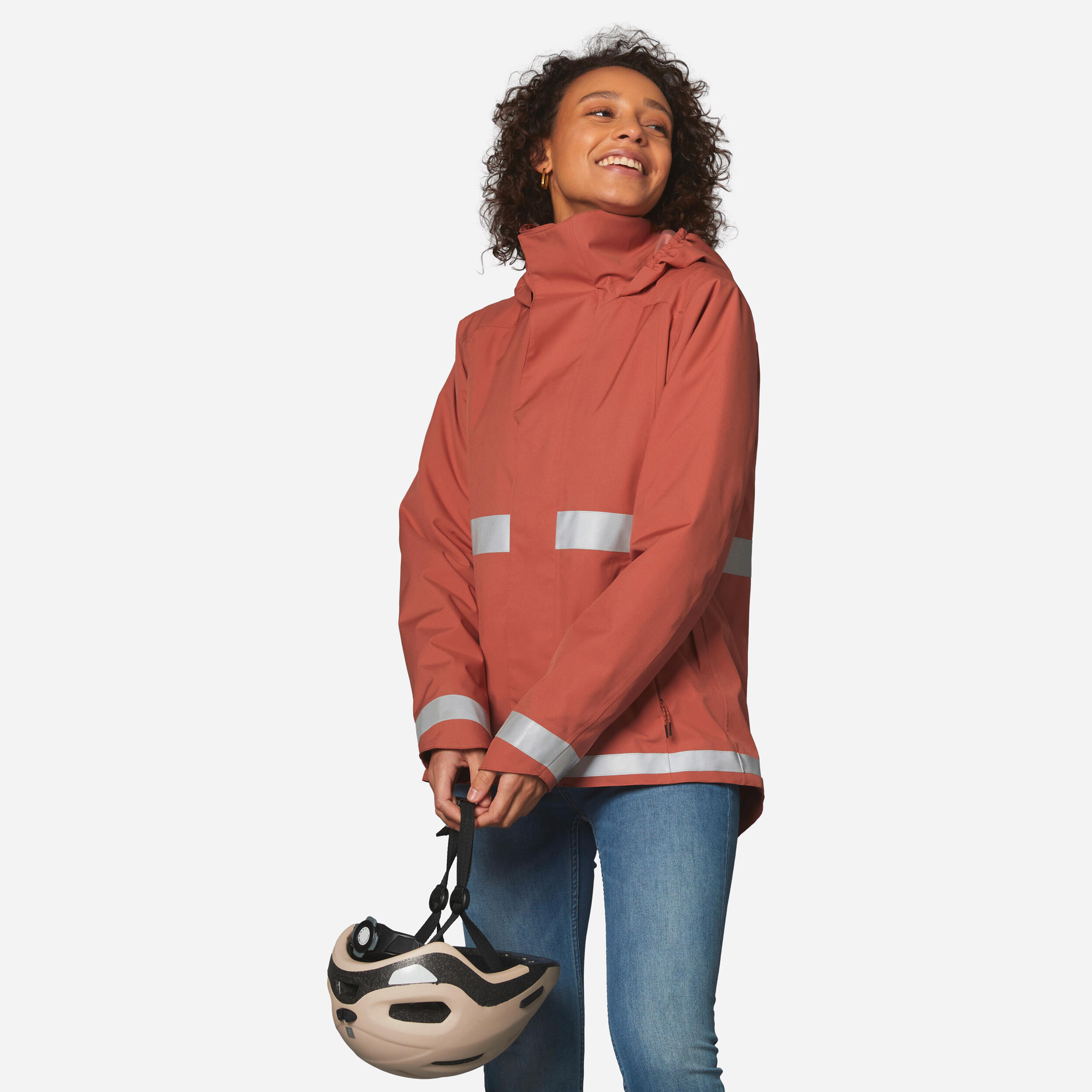 Btwin - Veste Pluie Chaude Velo Ville Visibilite Nuit 540 Femme Terra Cotta - Veste - Velos Et Equipements Ville / Pliant - Gris-marron - 40m - Decathlon