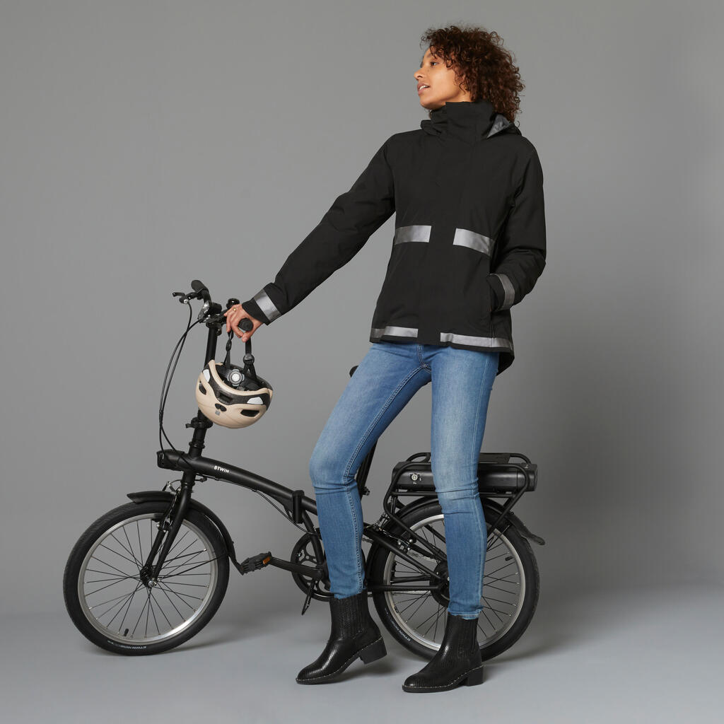 Dámska hrejivá cyklistická bunda 540 viditeľná v tme tehlová