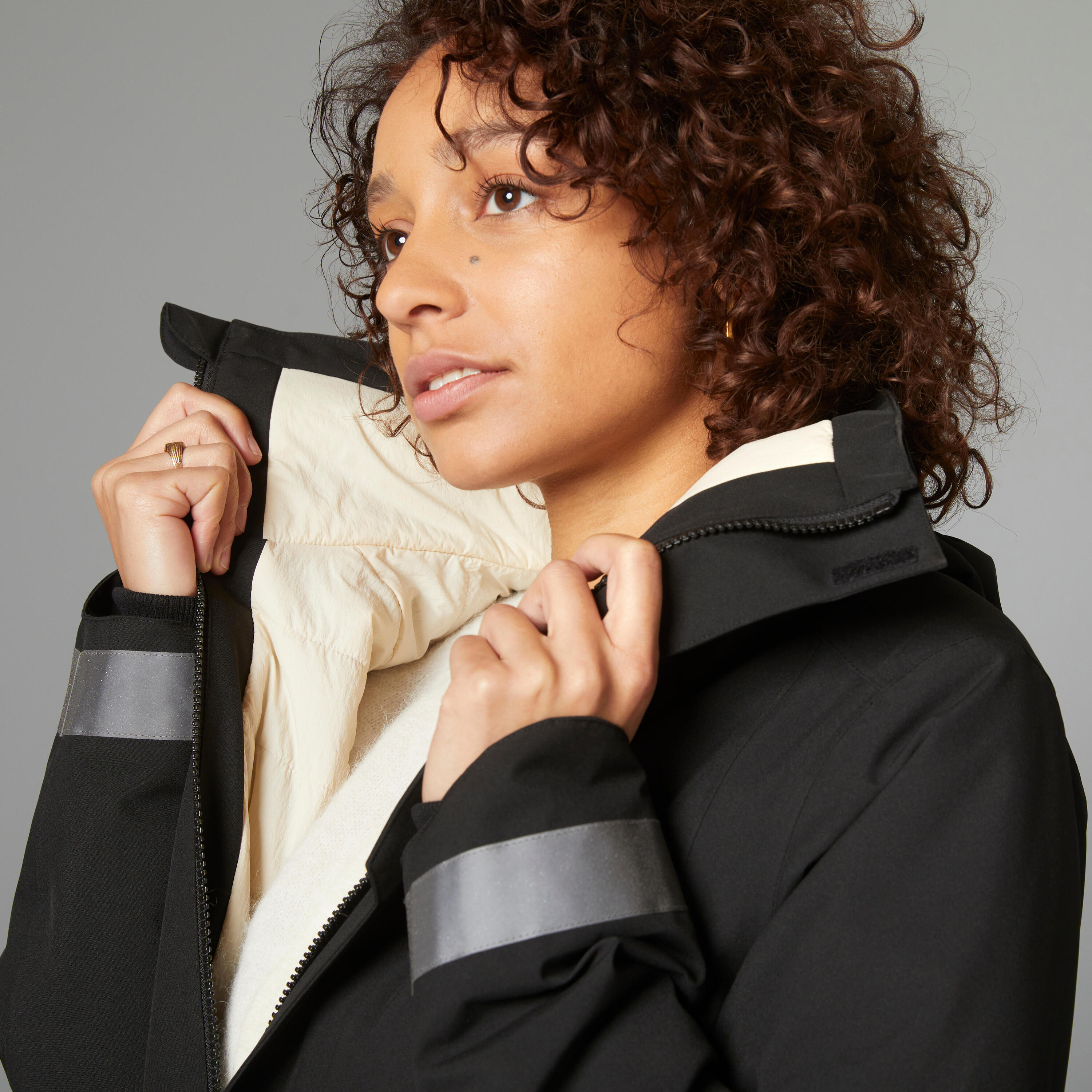 Women's City Cycling Night Visibility Warm Rain Jacket 540 - Black 3/20