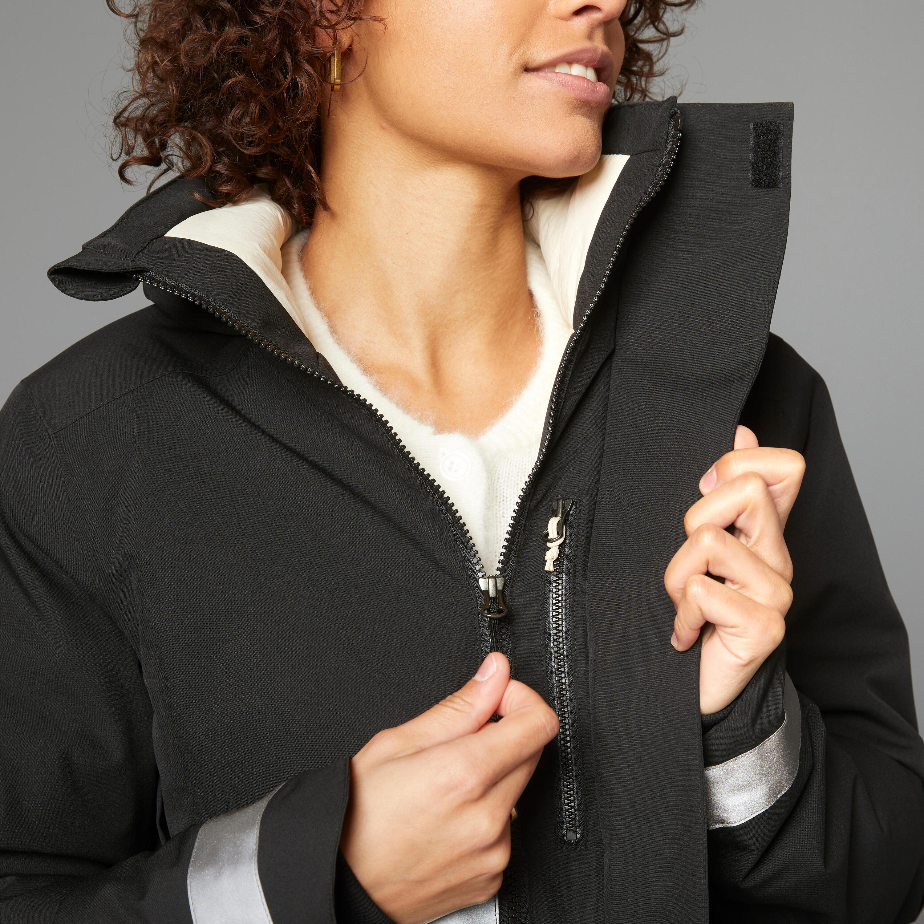Women's City Cycling Night Visibility Warm Rain Jacket 540 - Black 13/20