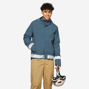 Chaqueta Ciclismo Urbano 540 Hombre Azul Visibilidad Noche Cálida Impermeable