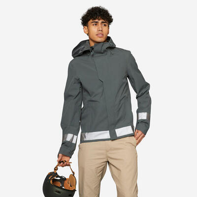 Fahrrad Regenjacke City 540 Herren sichtbar bei Nacht grün