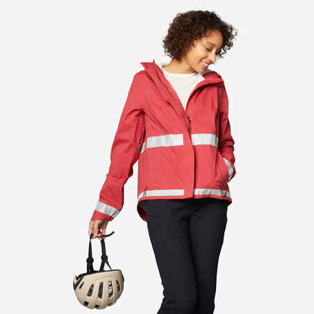 Women's City Cycling Night Visibility Rain Jacket 540 - Red