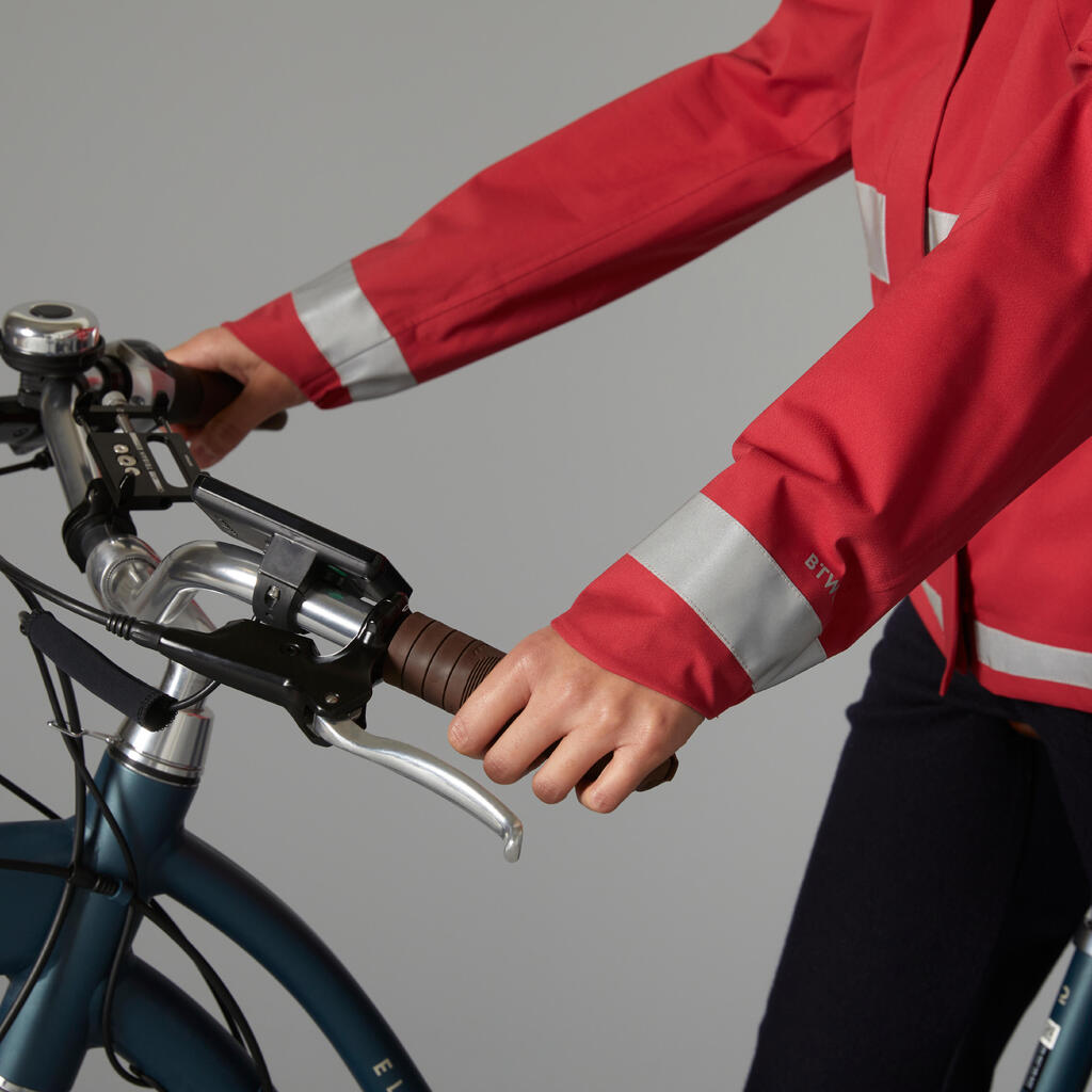 Women's City Cycling Night Visibility Rain Jacket 540 - Red