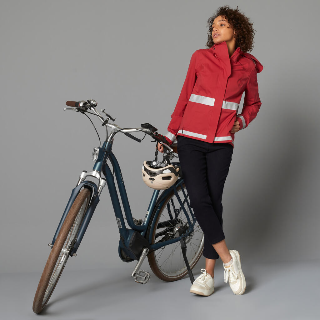 Women's City Cycling Night Visibility Rain Jacket 540 - Red