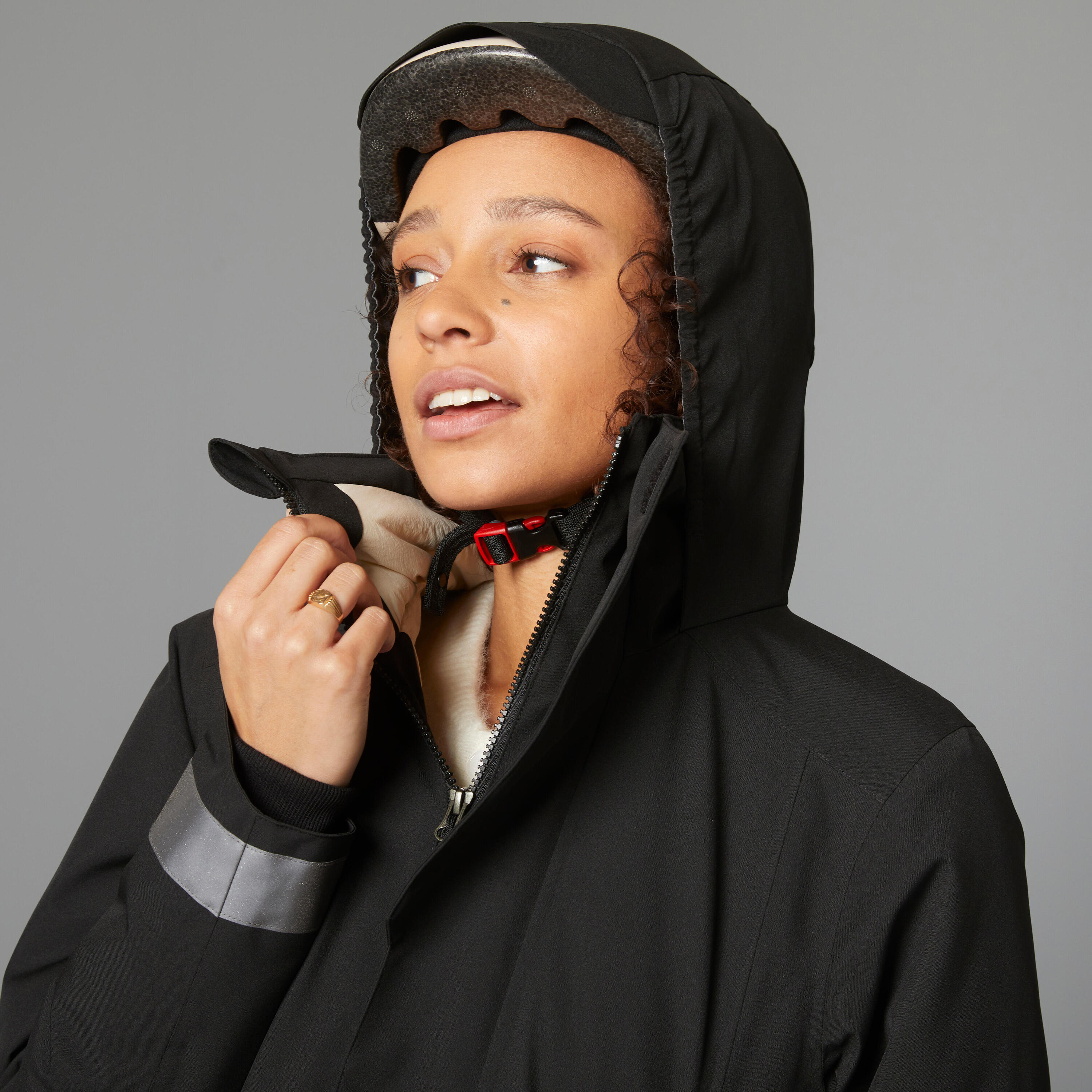 Women's City Cycling Night Visibility Warm Rain Jacket 540 - Black 5/20