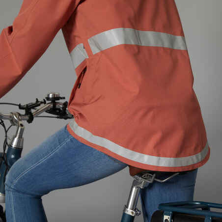 Women's City Cycling Night Visibility Warm Rain Jacket 540 - Terracotta
