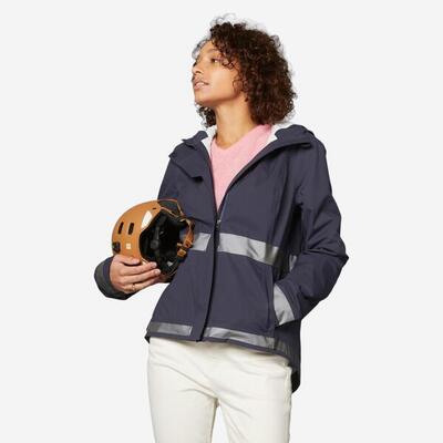 Fahrrad-Regenjacke City 540 Damen sichtbar bei Nacht rot