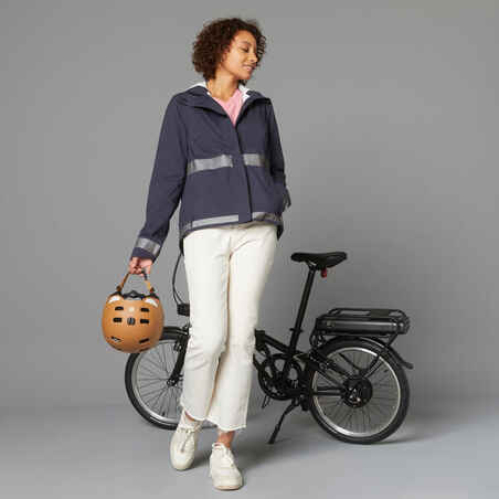 Women's City Cycling Night Visibility Rain Jacket 540 - Navy Blue