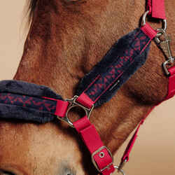 Σετ καπιστριού και σχοινιού οδηγού ιππασίας Comfort για άλογα και πόνυ - Σκούρο ροζ/Σκούρο μπλε
