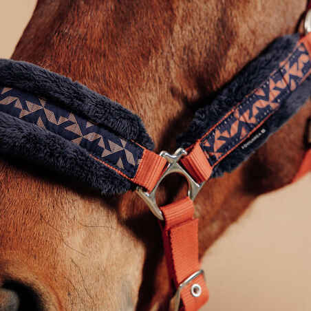 Horse and Pony Riding Halter + Leadrope Kit Comfort - Terracotta/Dark Blue