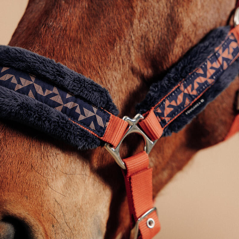 Set halster + halstertouw voor paarden en pony's Comfort terracotta/zwartblauw