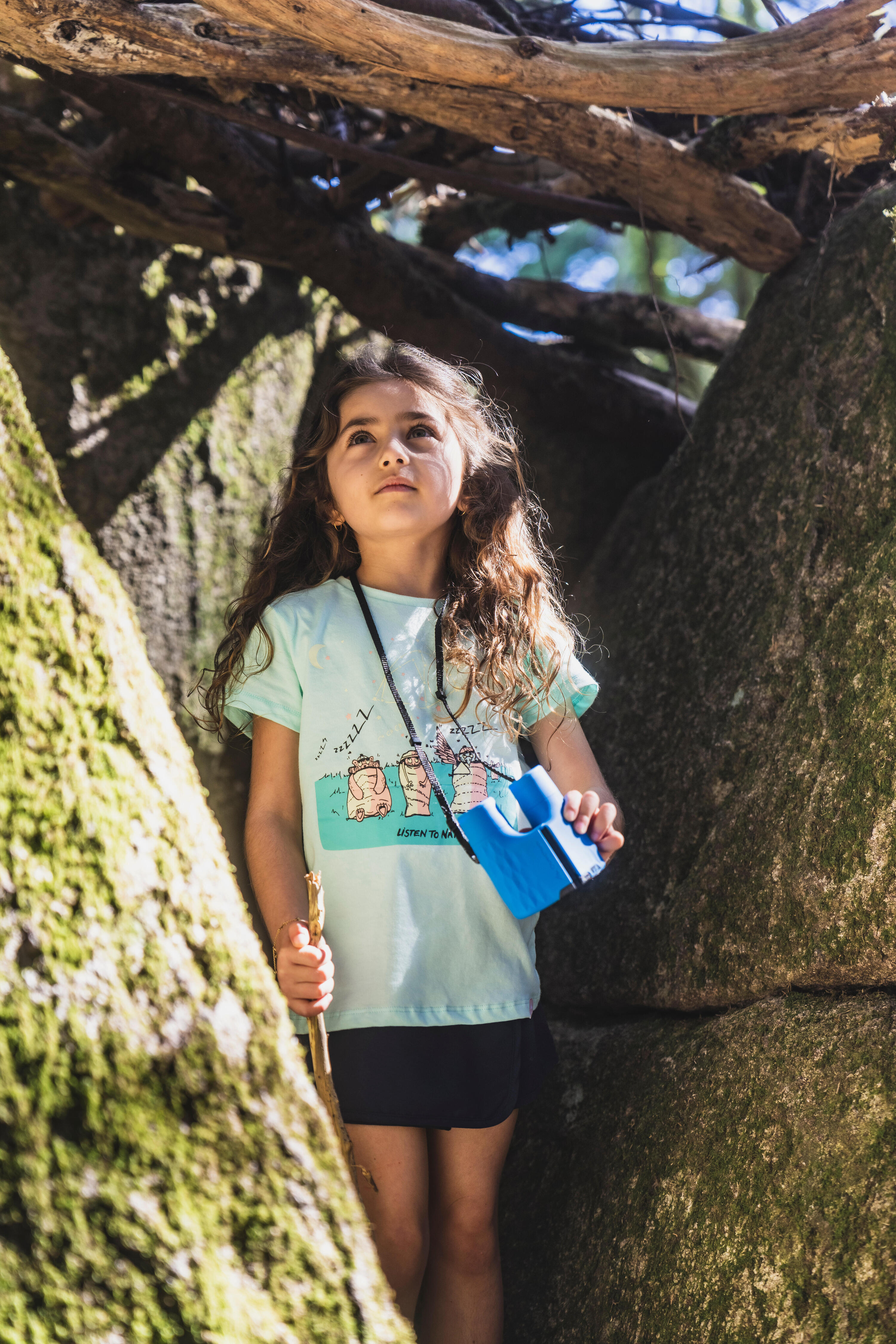Playera de senderismo turquesa fosforescente para niños 2 a 6 años MH100 5/14