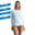 女款抗 UV 長袖衝浪 T 恤 500－白色／淺藍印花款