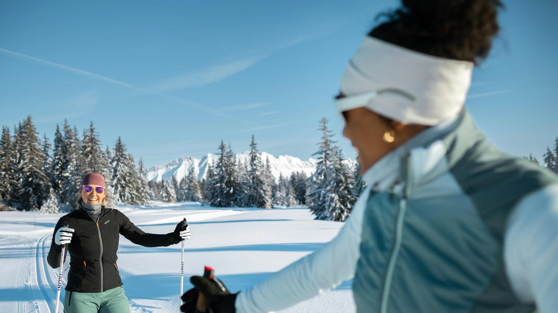 people cross-country skiing