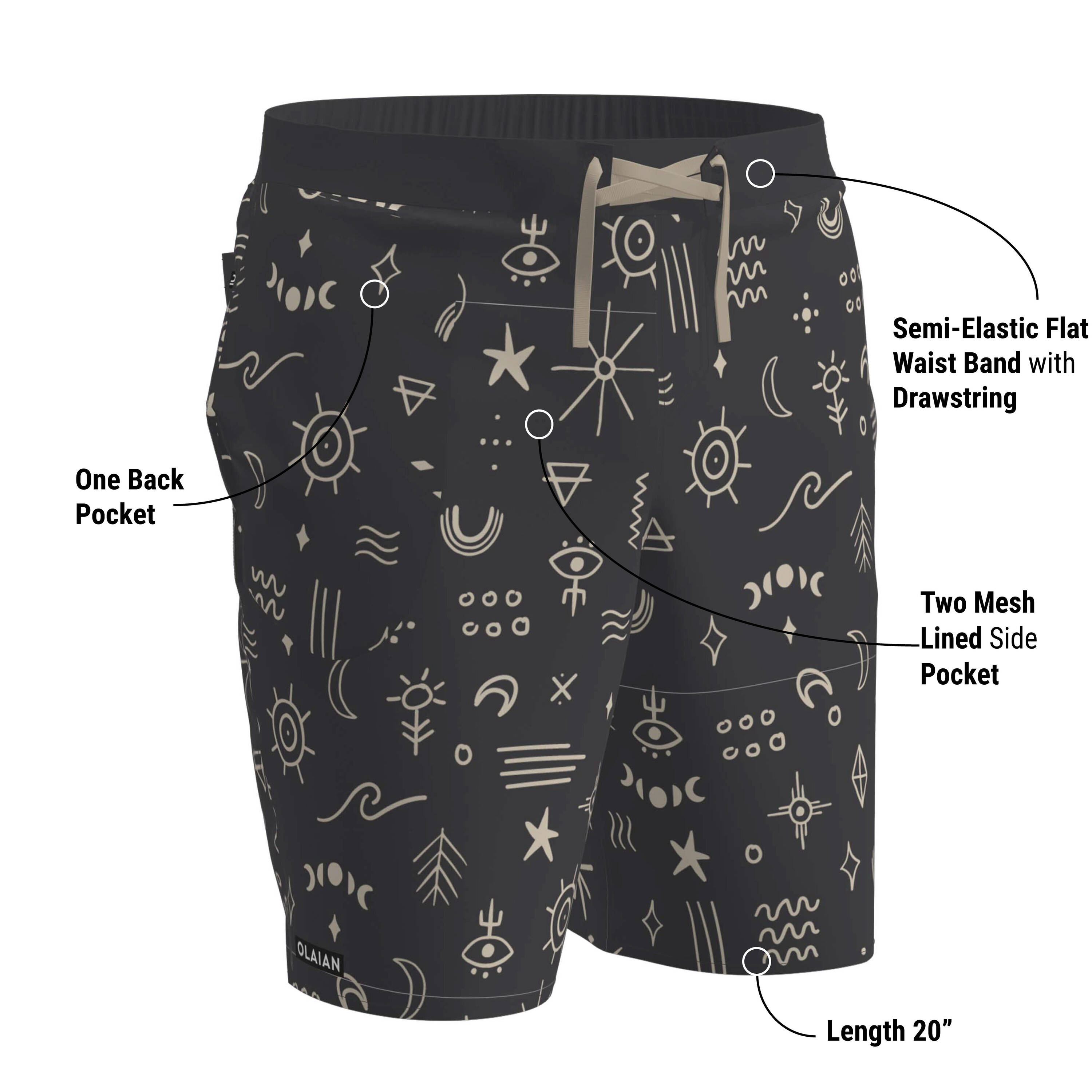 Boardshort surf 100 long Eco SYMBOL BLACK -  2