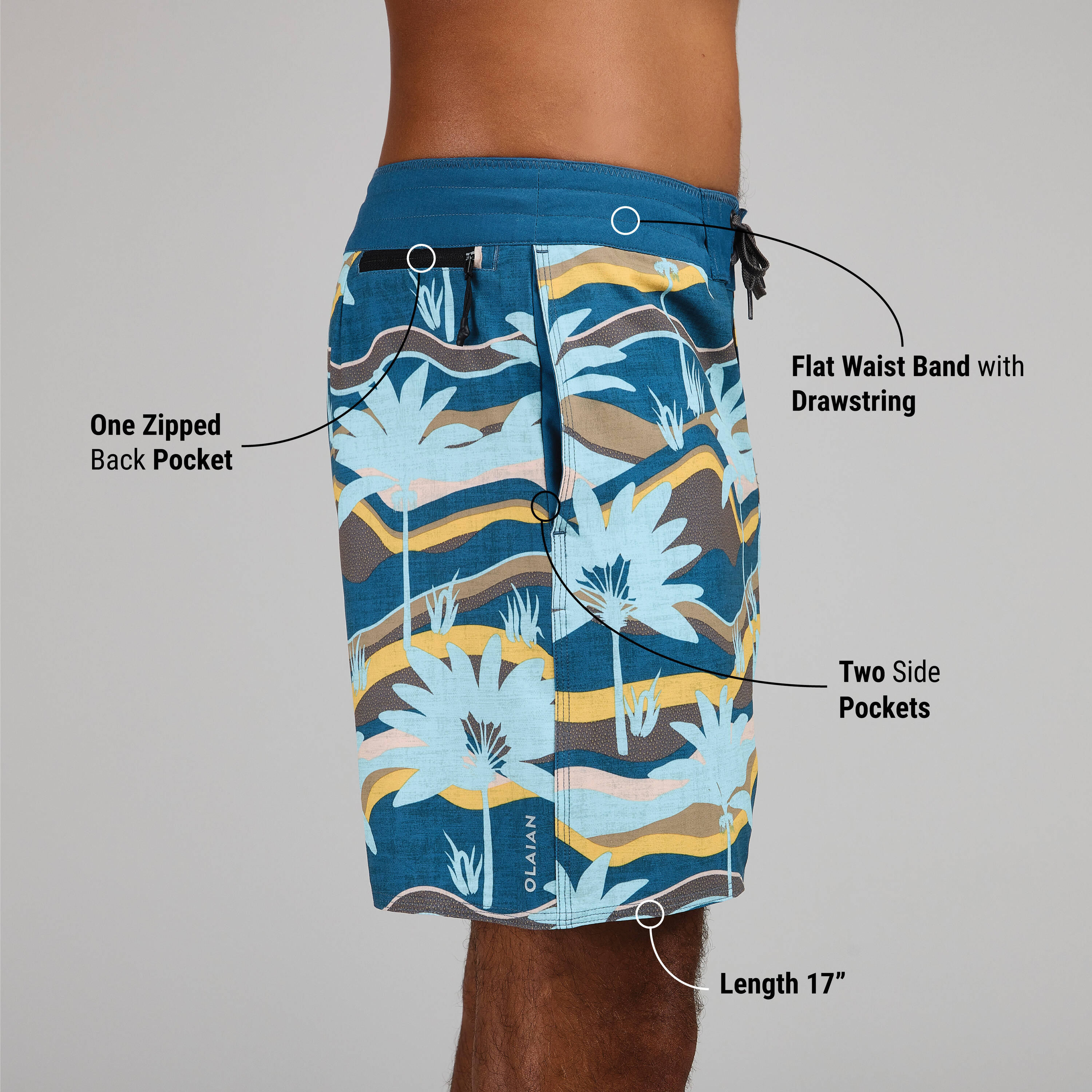 Men Surfing boardshorts 500 17" PALMERAIE GREY -  2