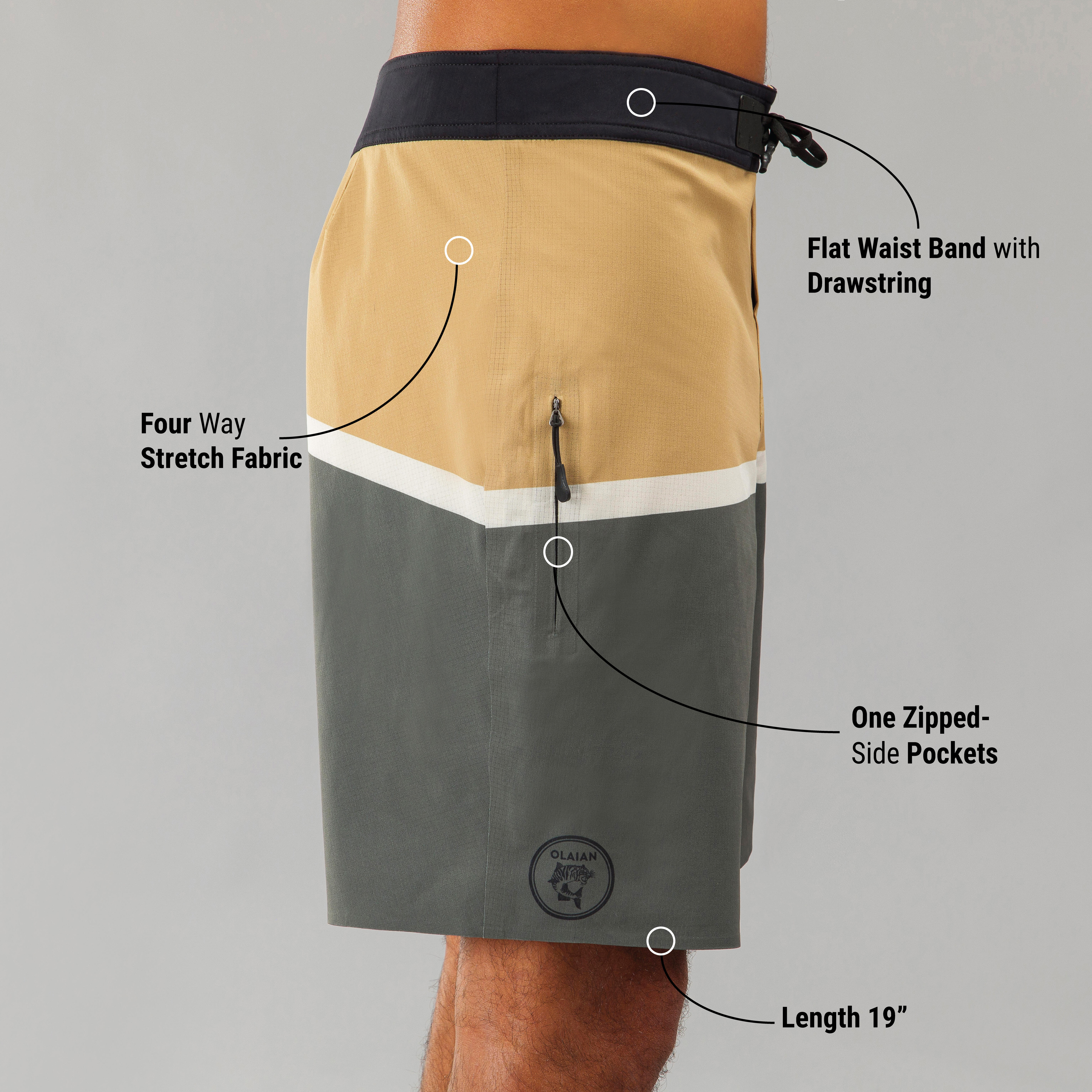 Men Surfing Boardshorts 900 Flat Belt - DUDE KHAKI