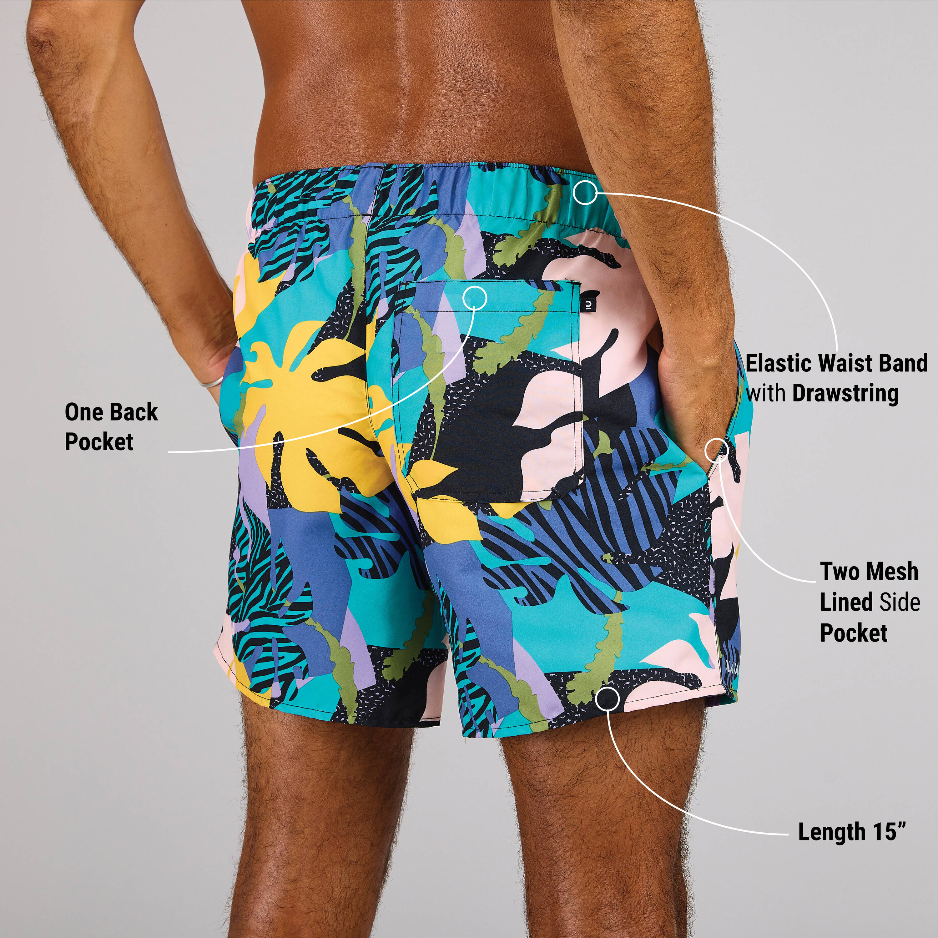 Men Surfing boardshorts 100 15" MELIMEL BLACK -  2