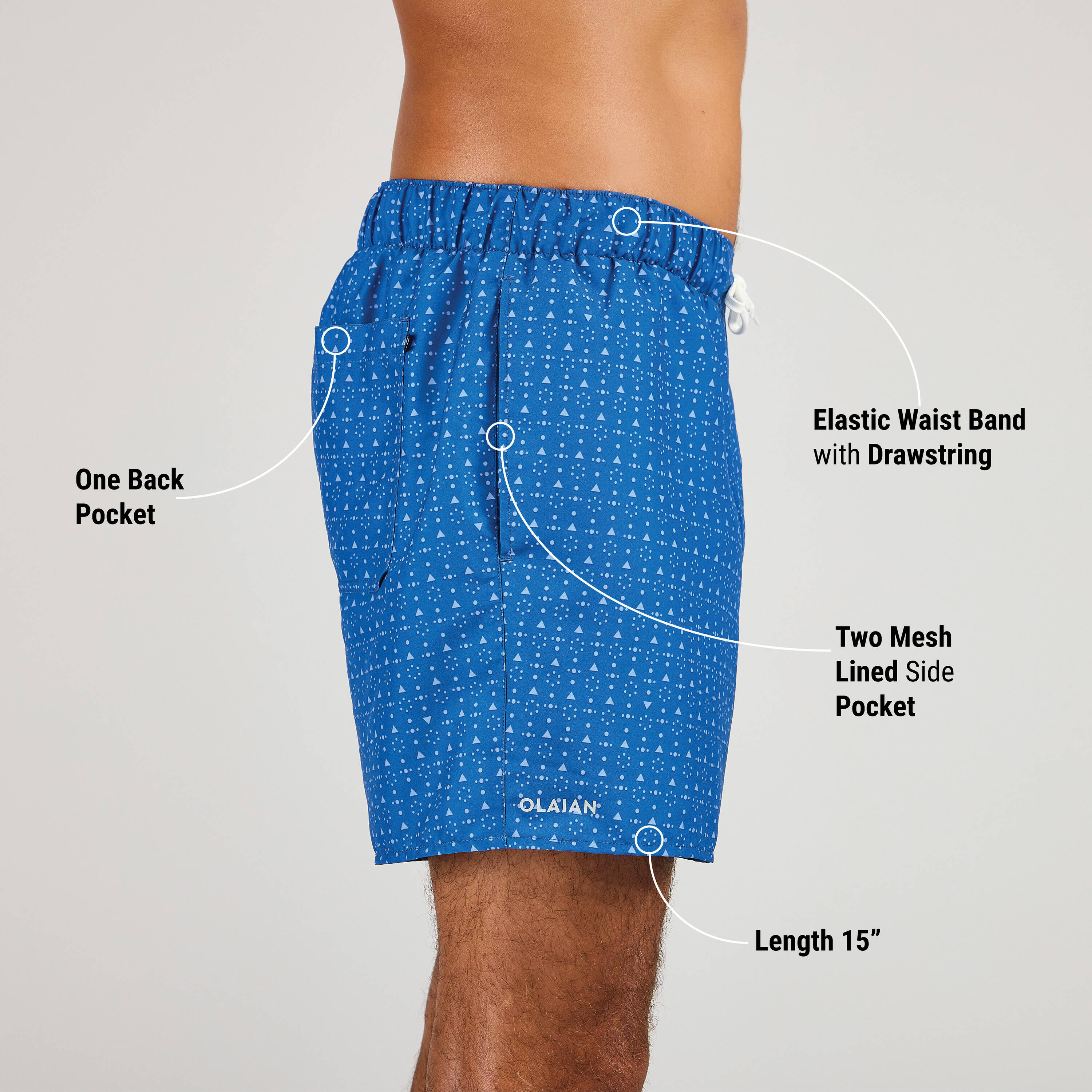 Men Surfing 100 15" boardshorts MICROTIF BLUE -  2