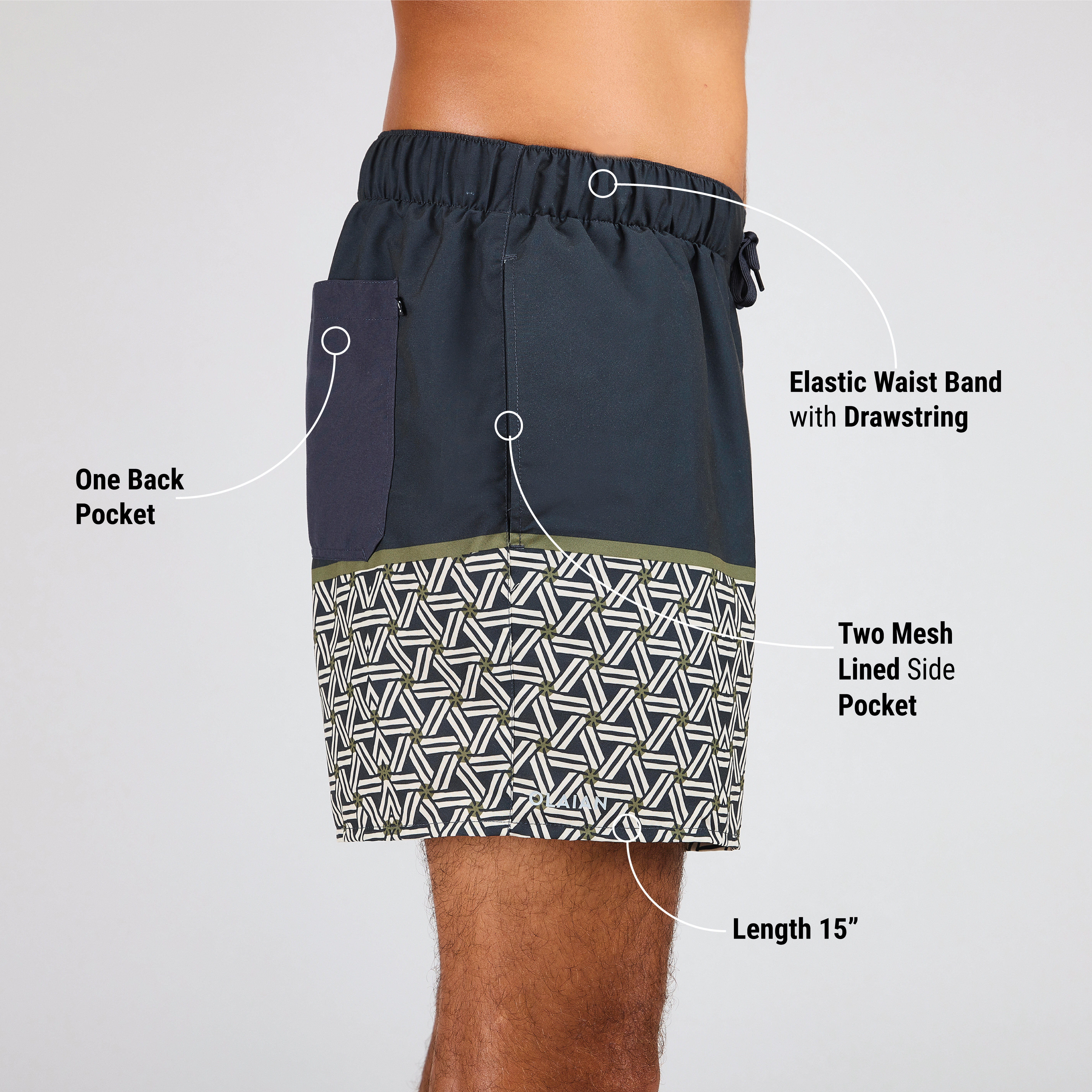 Men Surfing 100 15" boardshorts SEPAK BLACK